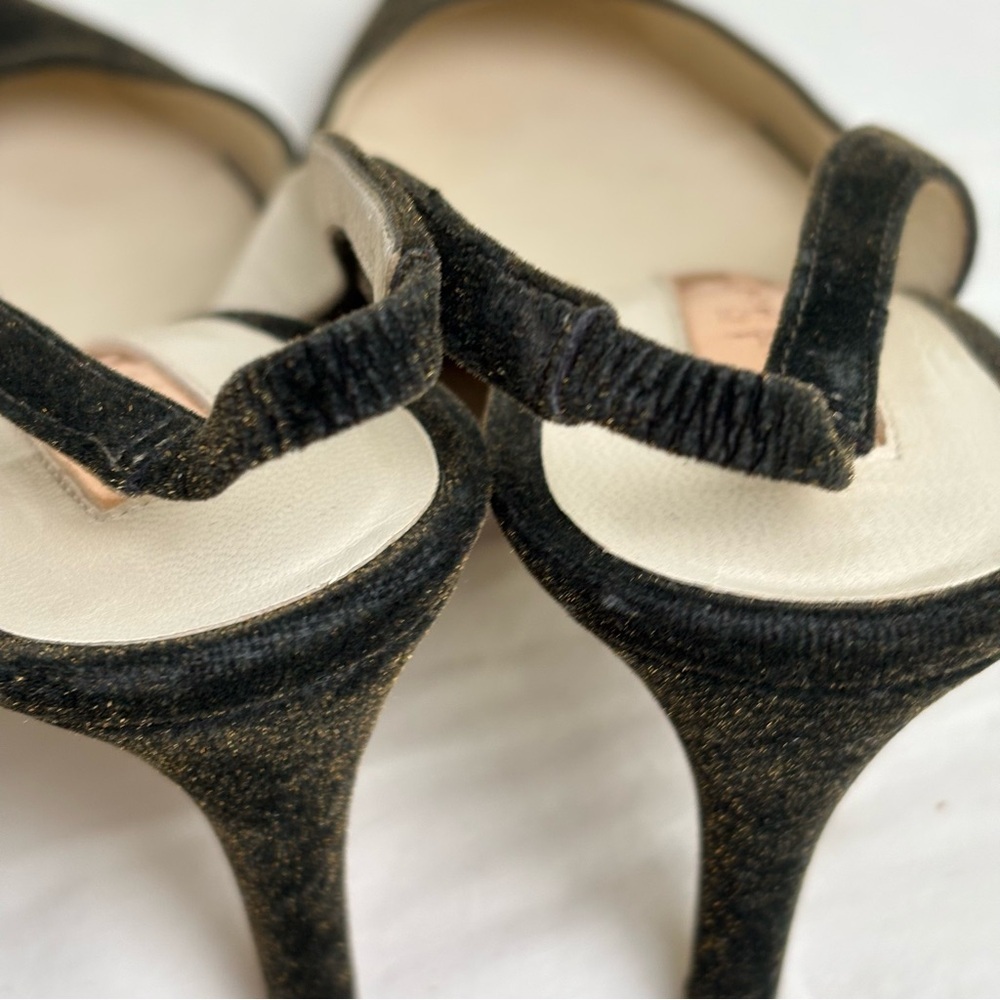 RUPERT SANDERSON Green Gold Velvet Pointed Toe Kitten Heel Slingback ITALY 5.5 - Picture 9 of 17